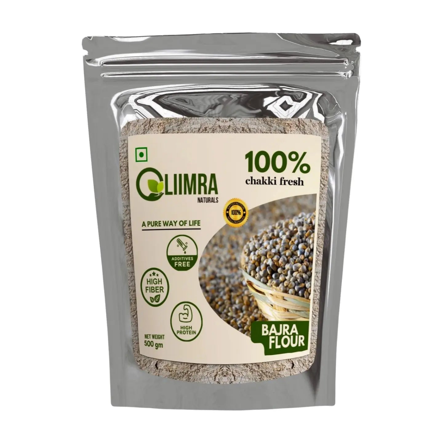 Liimra Naturals Pearl Millet Bajra Flour - High Fiber, Protein-Packed, Low GI, Gluten-Free , Mineral Rich, 100% Chakki Fresh Flour (500 Gram) Liimra Naturals